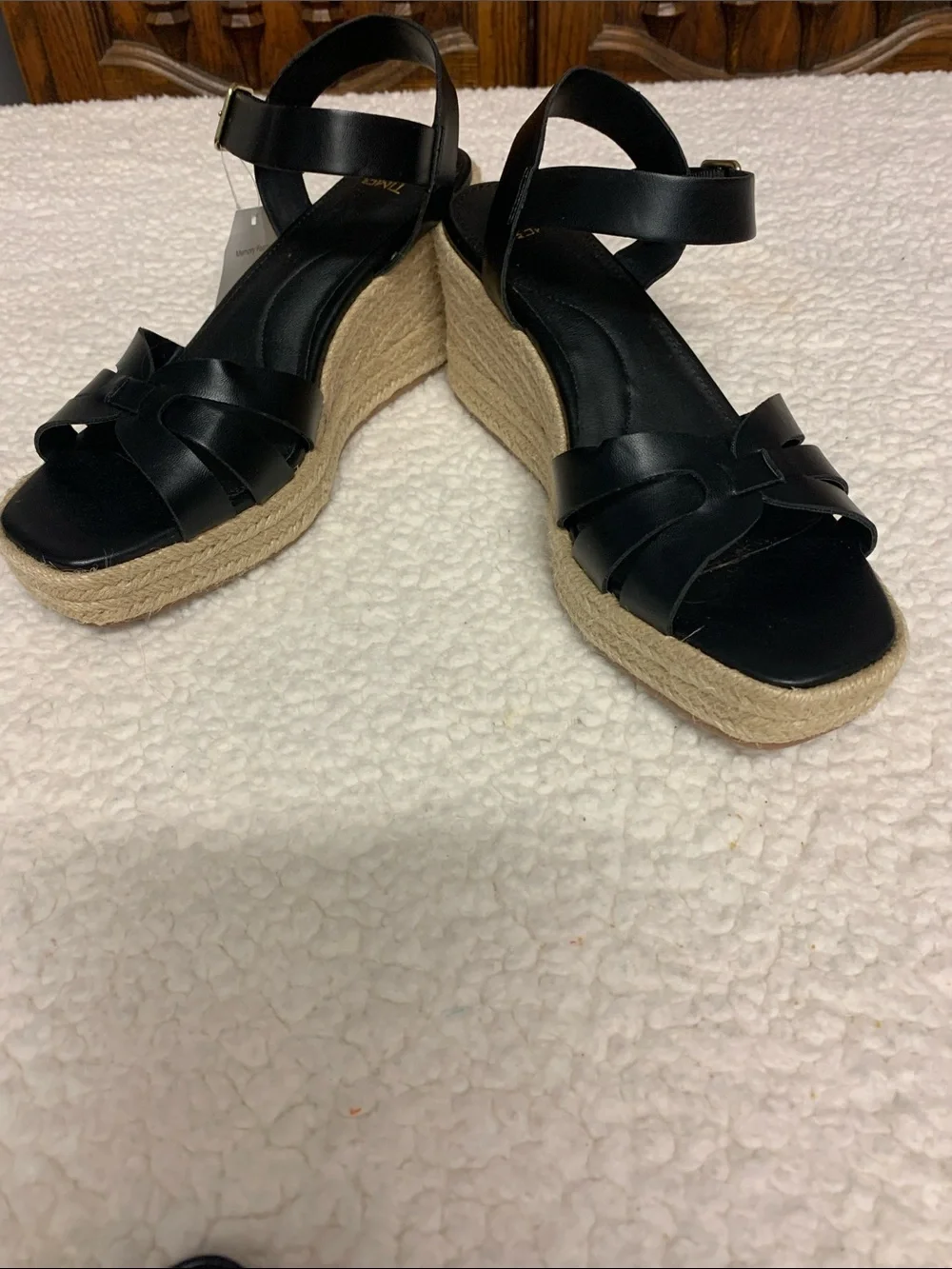 Time & Tru Women's Black Espadrille Platform Sandals Size 8 1/2 NEW Wedge heel - Picture 8 of 10